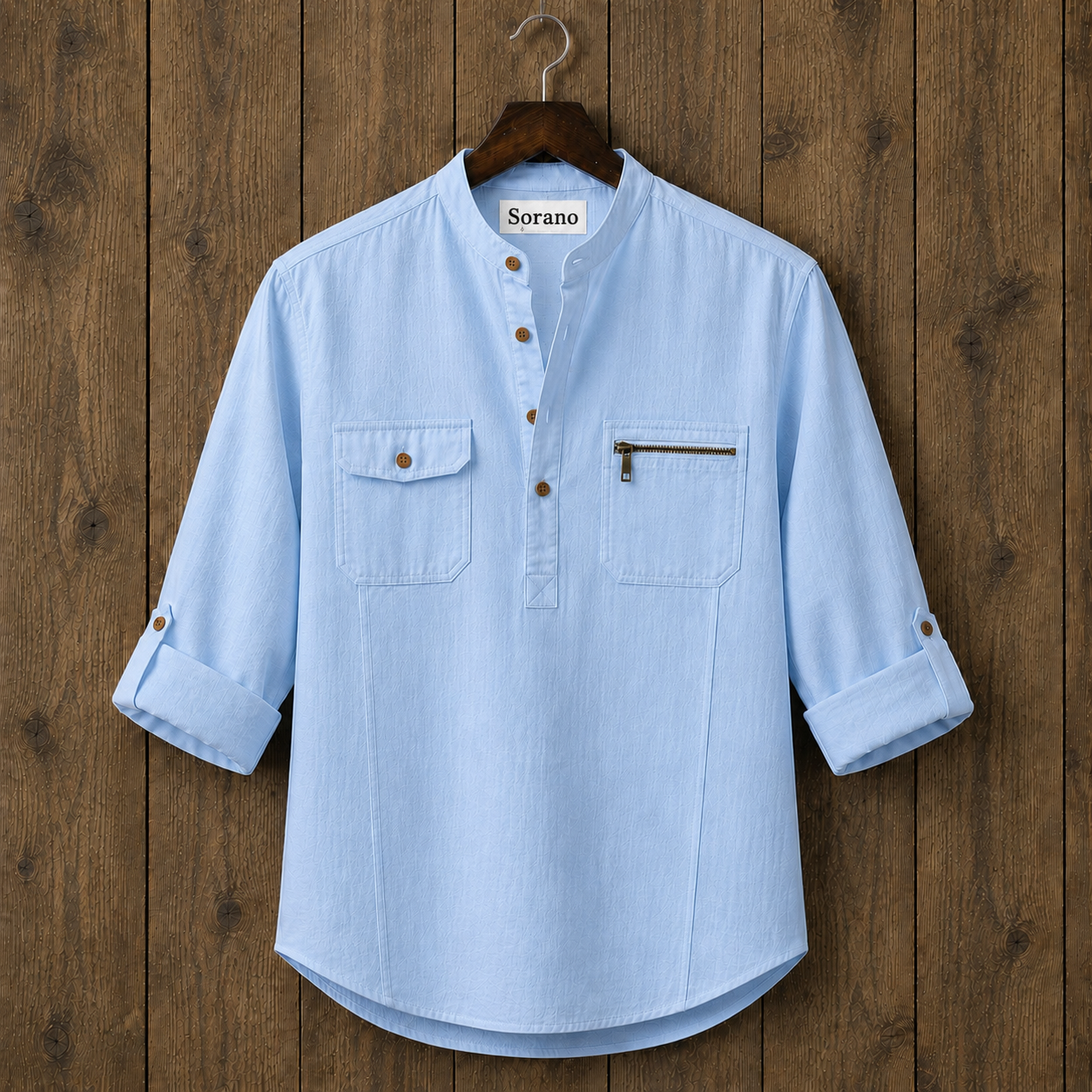 Mens Short Cotton Full Sleeve Shirt TTMSK123 - Light Blue