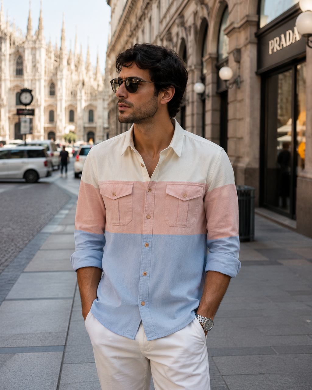 Milan Mens Button Up Panel Italian Cotton Rich Shirt SORMS2