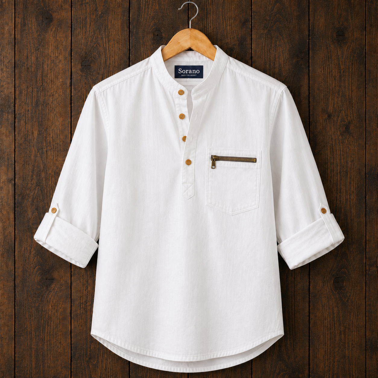 Mens Short Cotton Full Sleeve Kurta TTMSK176 - White