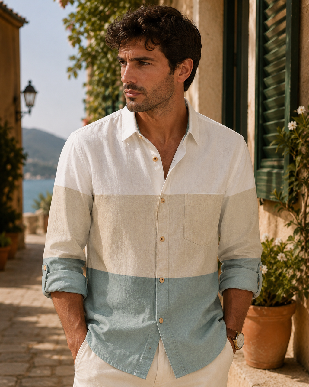 Palermo Mens Button Up Panel Italian Cotton Rich Shirt SORMS9