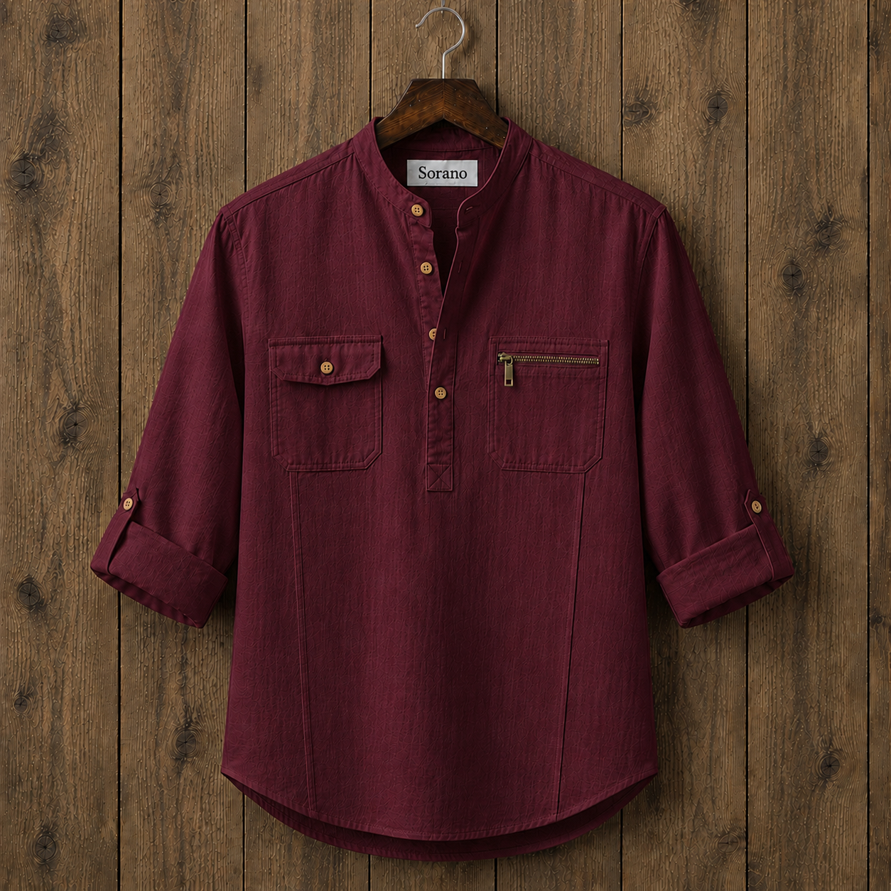 Mens Short Cotton Full Sleeve Kurta TTMSK121 - Maroon