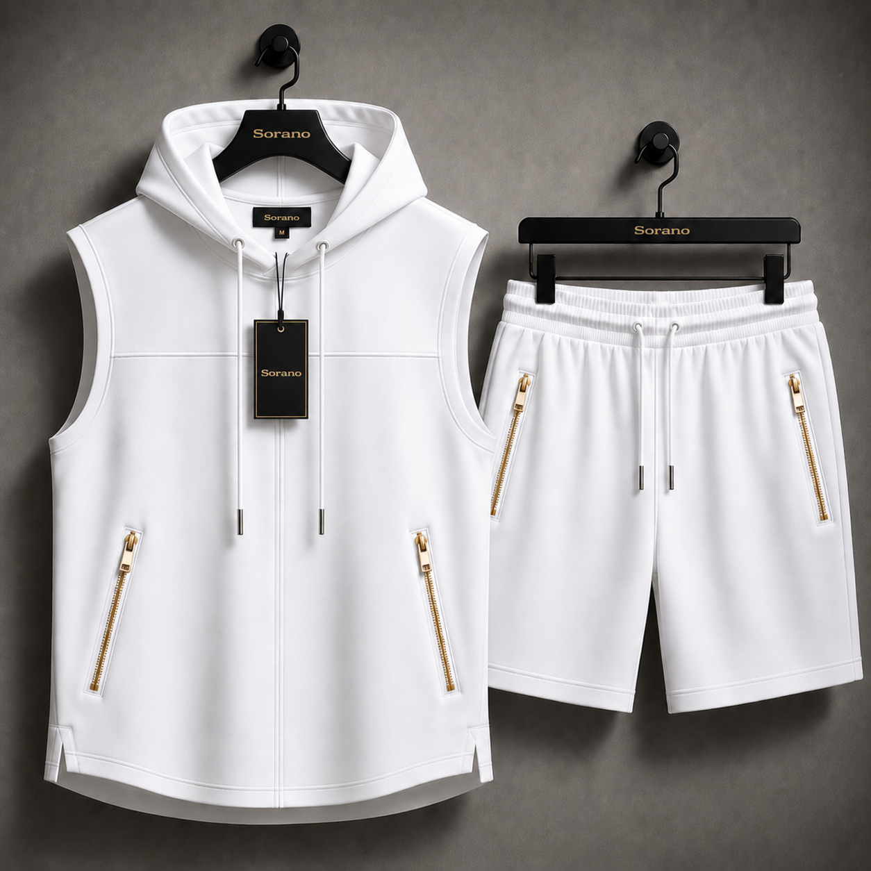 Mens Sleeveless Hooded T-Shirt and Shorts Set - FAMTSS5