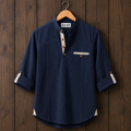 Mens Short Cotton Full Sleeve Shirt TTMSK127 - Navy Blue