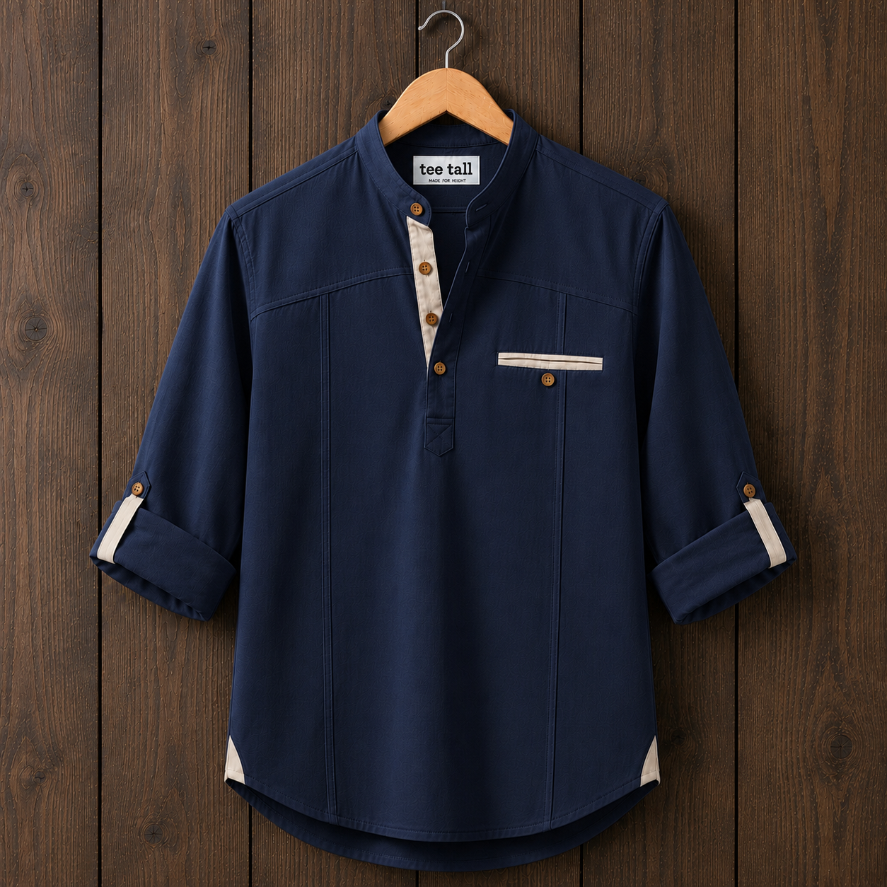 Mens Short Cotton Full Sleeve Shirt TTMSK127 - Navy Blue