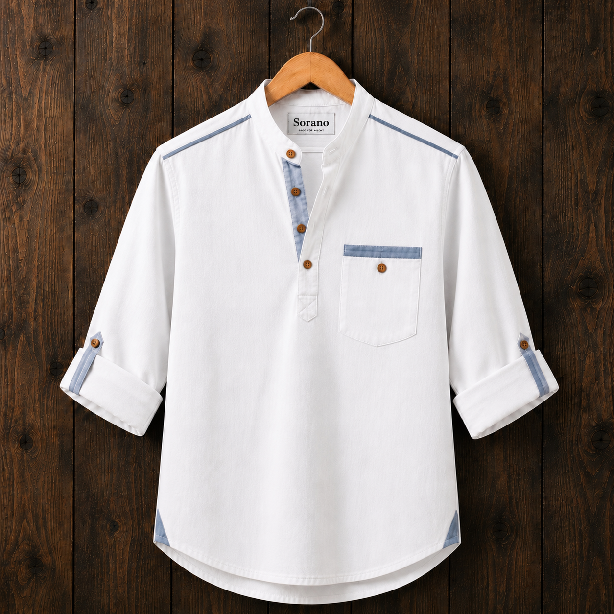 Mens Short Cotton Full Sleeve Kurta TTMSK167 - White