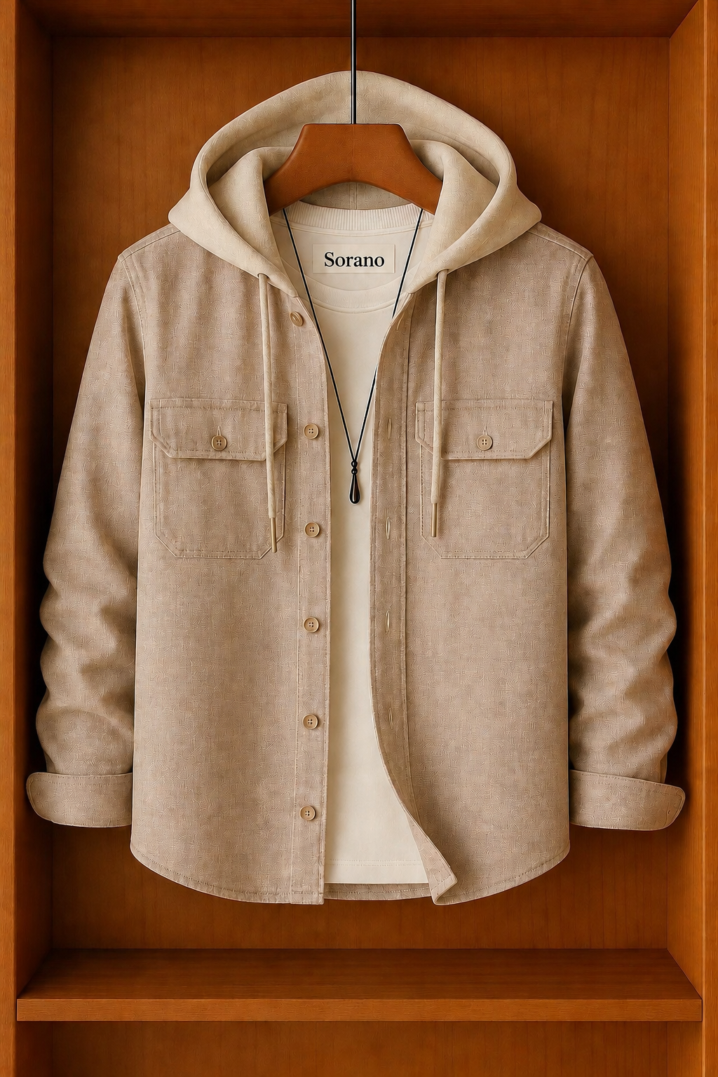 Mens Hooded Button Full Sleeve Shirt TTMHFSS1