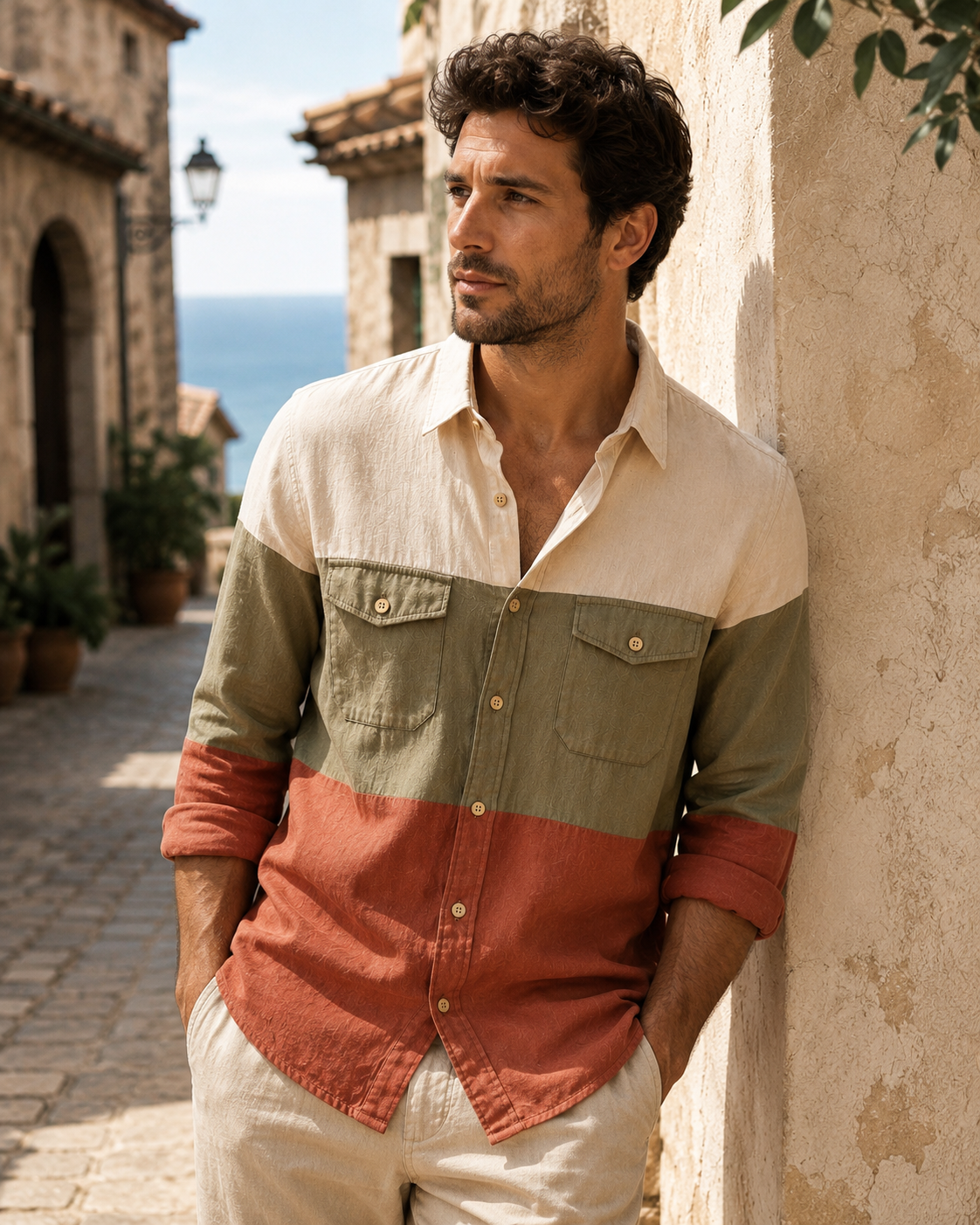 Milan Mens Button Up Panel Italian Cotton Rich Shirt SORMS5