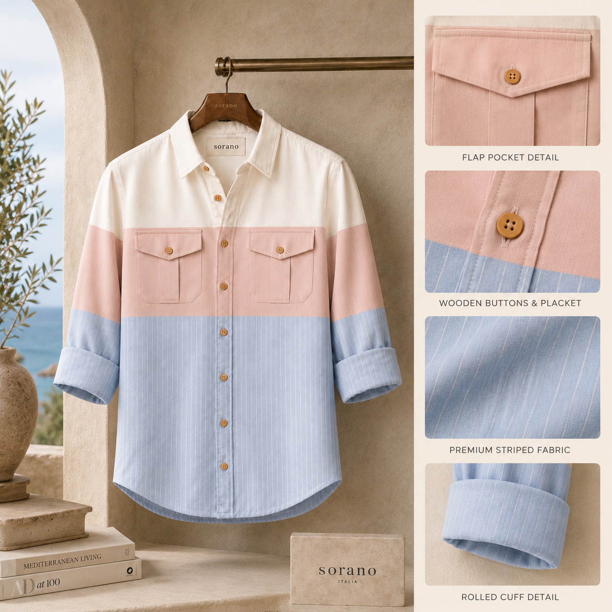 Milan Mens Button Up Panel Italian Cotton Rich Shirt SORMS10