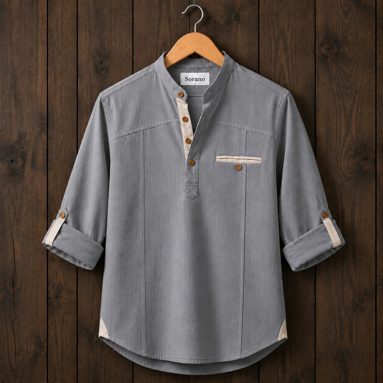Mens Short Cotton Full Sleeve Kurta TTMSK118 - Grey