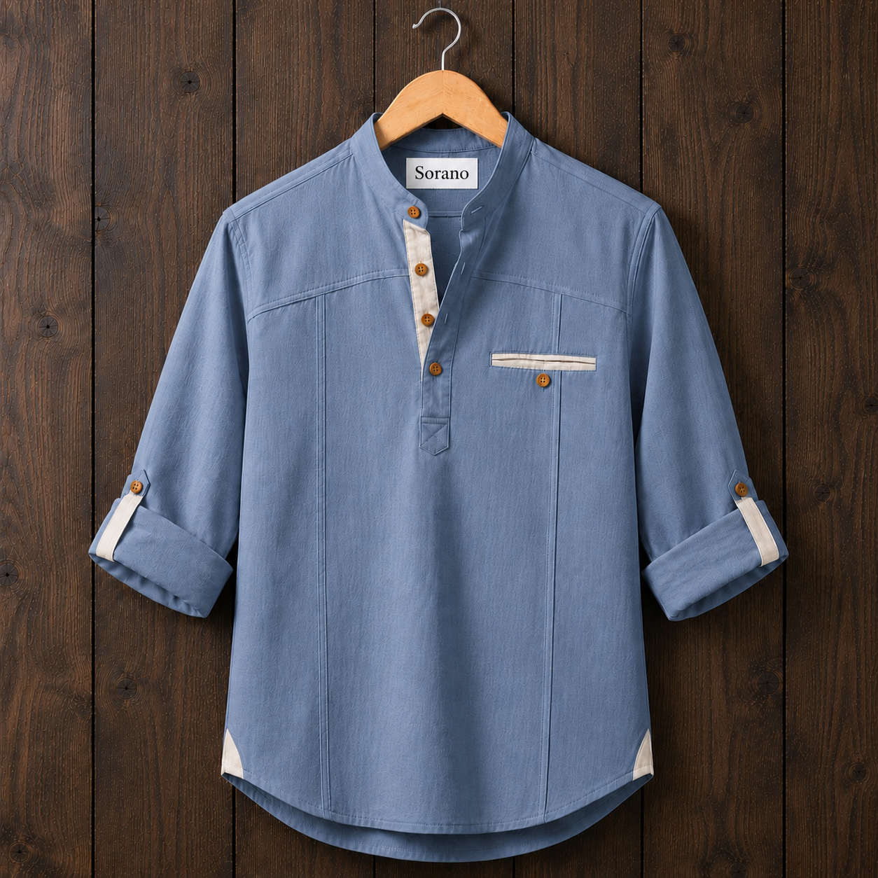 Mens Short Cotton Full Sleeve Shirt TTMSK122 - Light Blue