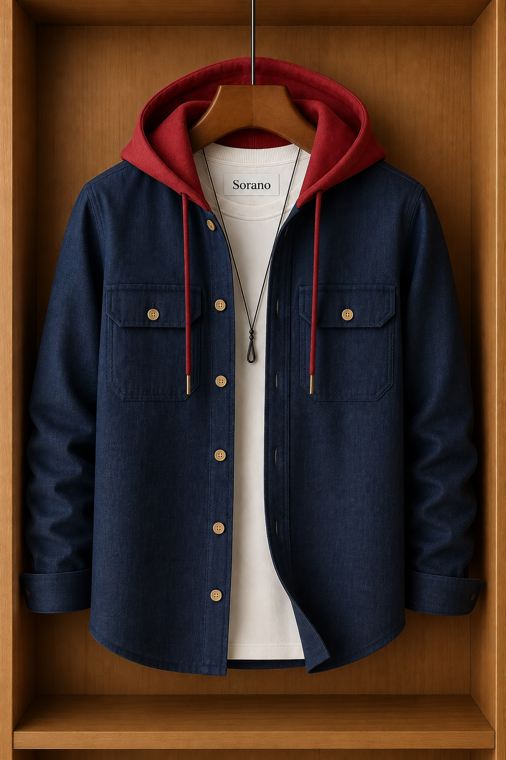 Mens Hooded Button Full Sleeve Shirt TTMHFSS2
